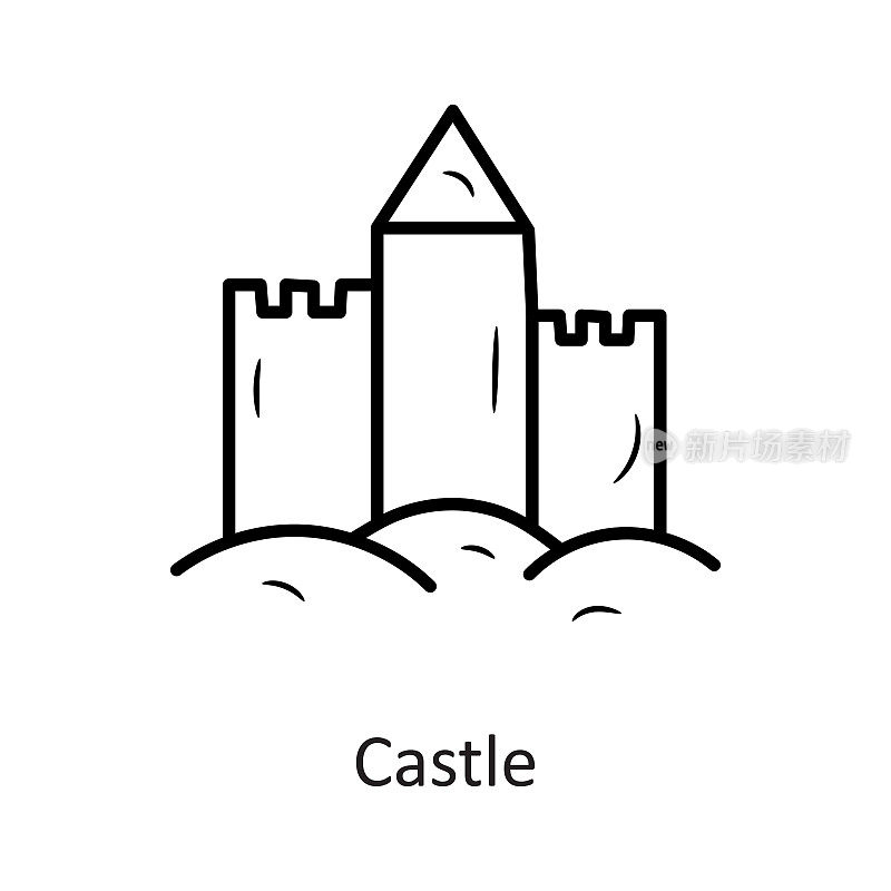 城堡矢量轮廓图标设计插图。白色背景上的节日符号EPS 10文件